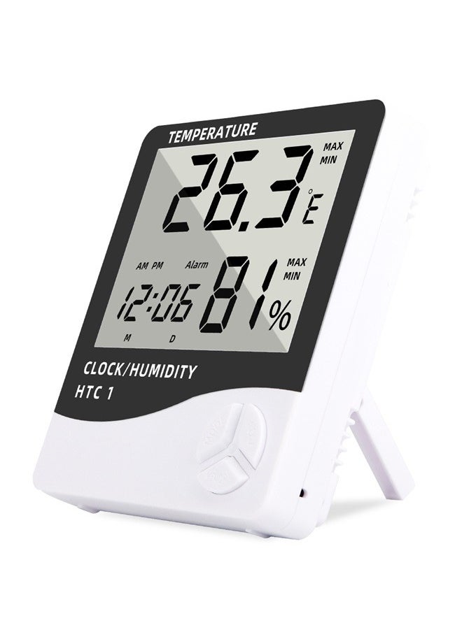 yongsheng Electronic Thermometer Hygrometer Wall Mounted Desktop Temperature Humidity Detector with Time Date Alarm LED Display Electronic Temperature and Humidity Meter，Wall Hanging Digital LCD Thermometer Hygrometer White/Black 10.3*9.3*21.5cm  - Image 2