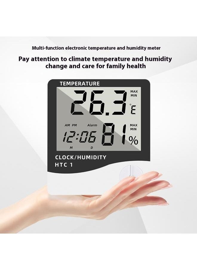 yongsheng Electronic Thermometer Hygrometer Wall Mounted Desktop Temperature Humidity Detector with Time Date Alarm LED Display Electronic Temperature and Humidity Meter，Wall Hanging Digital LCD Thermometer Hygrometer White/Black 10.3*9.3*21.5cm  - Image 3