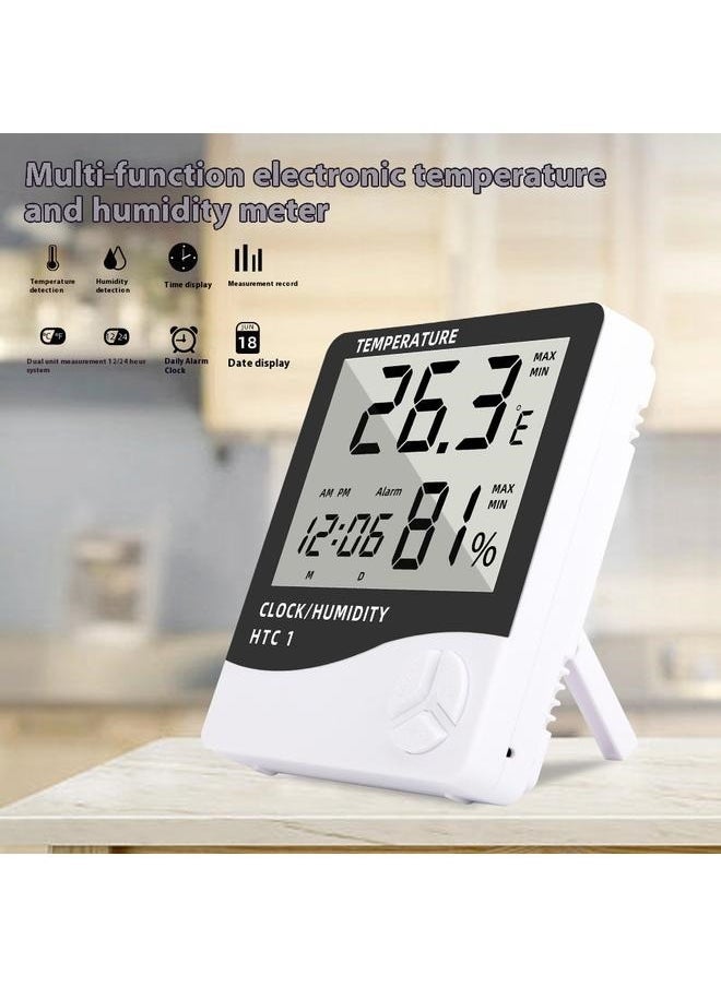 yongsheng Electronic Thermometer Hygrometer Wall Mounted Desktop Temperature Humidity Detector with Time Date Alarm LED Display Electronic Temperature and Humidity Meter，Wall Hanging Digital LCD Thermometer Hygrometer White/Black 10.3*9.3*21.5cm  - Image 4