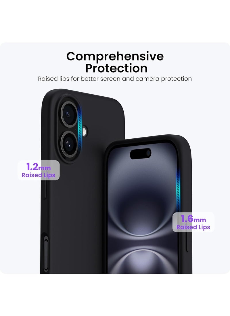 Compatible with iPhone 16 Case 6.1", Slim Liquid Silicone 3 Layers Full Covered Soft Gel Rubber Shockproof Phone Case, Protective Cover with Anti-Scratch Microfiber Lining-Black