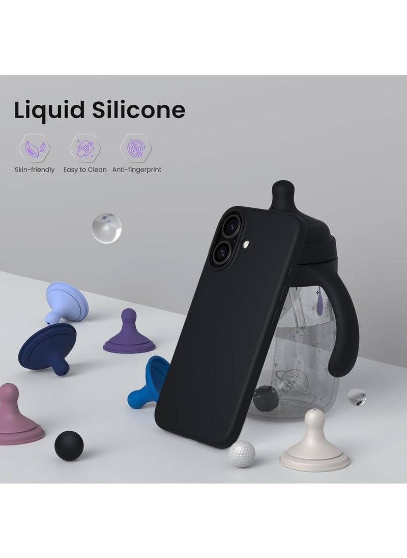 Compatible with iPhone 16 Case 6.1", Slim Liquid Silicone 3 Layers Full Covered Soft Gel Rubber Shockproof Phone Case, Protective Cover with Anti-Scratch Microfiber Lining-Black