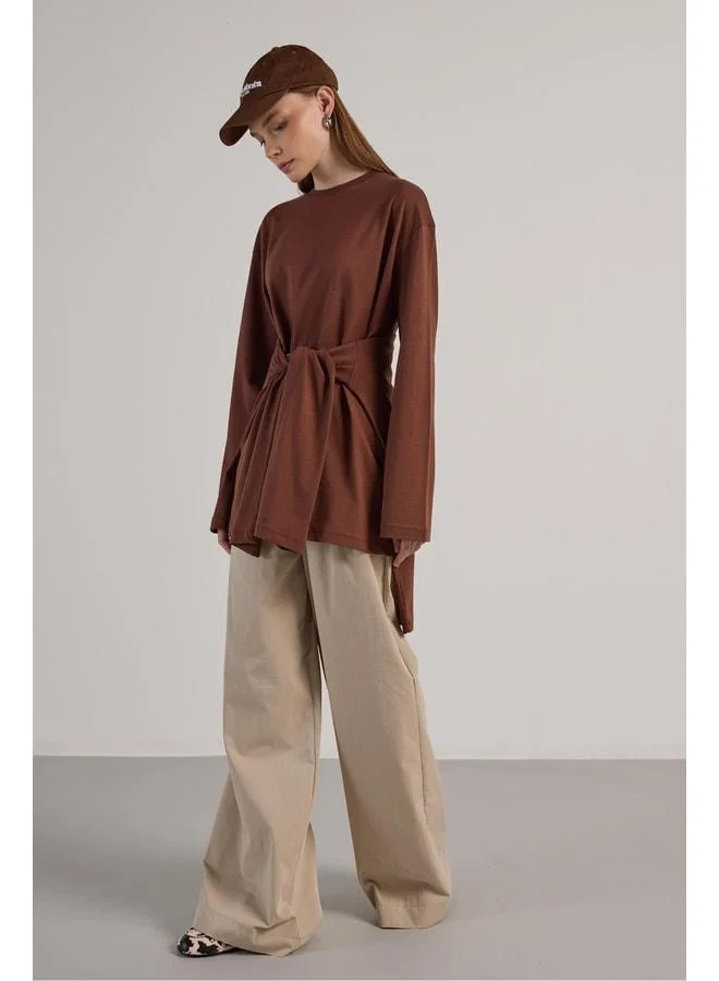 mina aise Long Sleeve Oversized Basic T‑shirt Coffee.