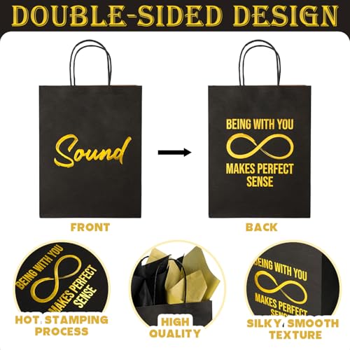 DANIUBE 5 Senses Gift Bags, Sight Smell Touch Taste Sound Hot Stamping Gift Bag with Tissue Paper Ribbon Handle for Him Her Birthday Wedding Anniversary Graduation Party Supplies, (15 PCS) - Image 2