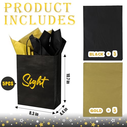 DANIUBE 5 Senses Gift Bags, Sight Smell Touch Taste Sound Hot Stamping Gift Bag with Tissue Paper Ribbon Handle for Him Her Birthday Wedding Anniversary Graduation Party Supplies, (15 PCS) - Image 3