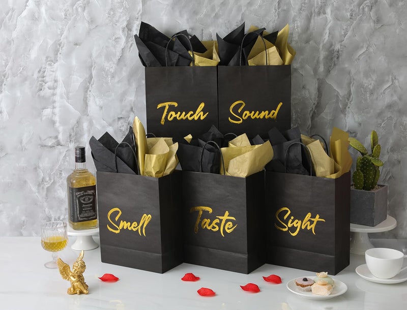 DANIUBE 5 Senses Gift Bags, Sight Smell Touch Taste Sound Hot Stamping Gift Bag with Tissue Paper Ribbon Handle for Him Her Birthday Wedding Anniversary Graduation Party Supplies, (15 PCS) - Image 4