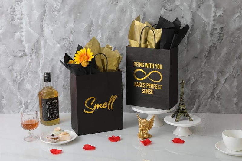 DANIUBE 5 Senses Gift Bags, Sight Smell Touch Taste Sound Hot Stamping Gift Bag with Tissue Paper Ribbon Handle for Him Her Birthday Wedding Anniversary Graduation Party Supplies, (15 PCS) - Image 5