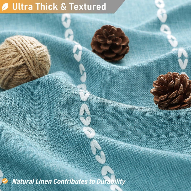 BTTN 78 Inch Long Shower Curtain - Boho Farmhouse Linen Striped Fabric Shower Curtain Set with Tassel  Tall Country Water Repellent Cloth Shower Curtains Set for Bathroom with Hooks  72x78  Teal - Image 2