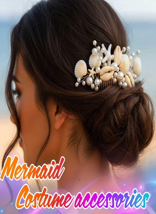 يونيكرا مشط شعر من صدفة البحر من يونيكرا، قطع شعر ذهبية مزينة باللؤلؤ، إكسسوارات شعر للعرائس ونجم البحر وحورية البحر للنساء والعرائس (ذهبي) - Image 3
