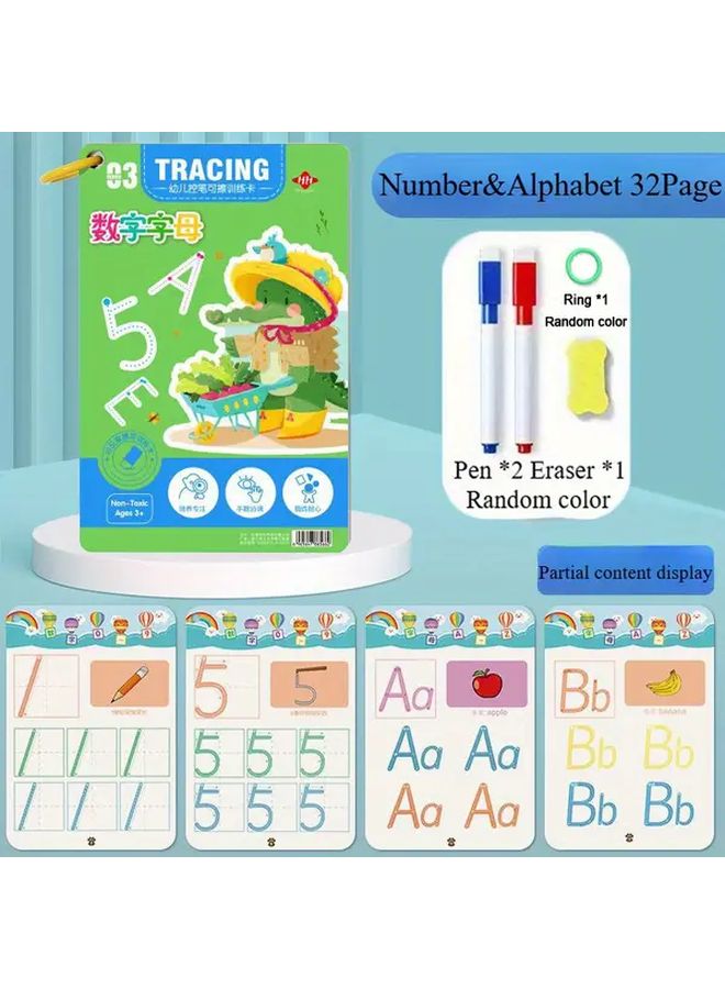 Reusable Magic Practice Copybook Set 32 Pages Numbers Alphabet Writing Skills - Image 1