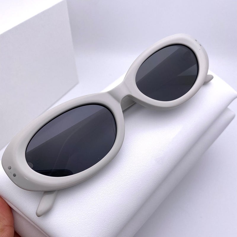 Generic 2024 New GM Oval Cat-Eye Sunglasses for Women White 