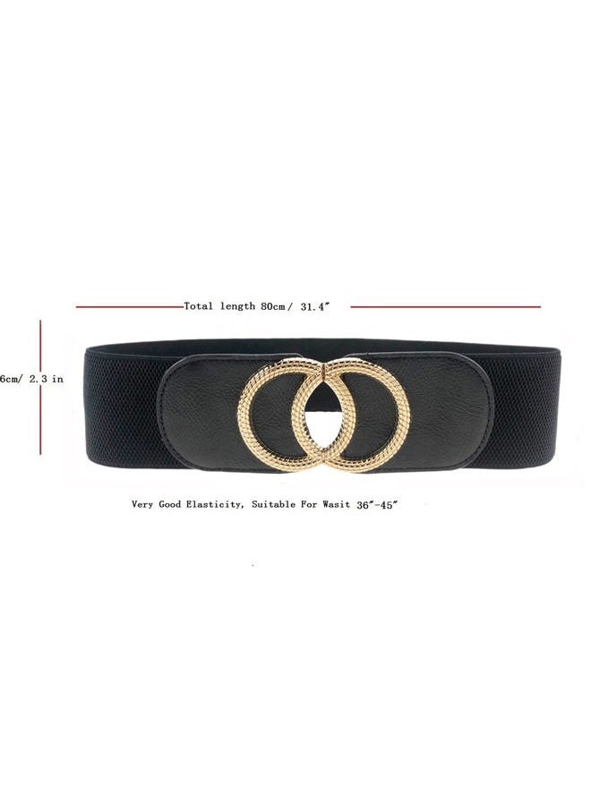 Swtddy 3 Pack Womens Vintage Wide Elastic Stretch Waist Belt For Dresses, Golden O Design Black+beige+camel, Suit For Waist Size 36"-45" - Image 4
