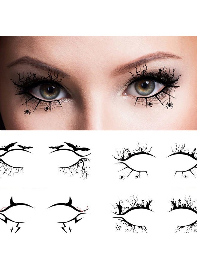 IHEOJAOC 4 PCS Halloween Eye Shadow Stickers Temporary Tattoo, Spider Web Skull Bat Eyeliner Decals Ghost Face Makeup Stickers Tools for Women Girls Waterproof Fake Tattoo Eye Art - Image 1