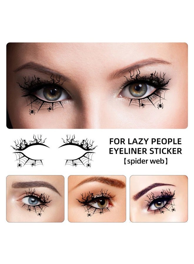 IHEOJAOC 4 PCS Halloween Eye Shadow Stickers Temporary Tattoo, Spider Web Skull Bat Eyeliner Decals Ghost Face Makeup Stickers Tools for Women Girls Waterproof Fake Tattoo Eye Art - Image 3