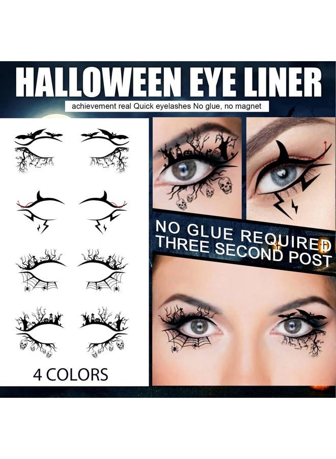 IHEOJAOC 4 PCS Halloween Eye Shadow Stickers Temporary Tattoo, Spider Web Skull Bat Eyeliner Decals Ghost Face Makeup Stickers Tools for Women Girls Waterproof Fake Tattoo Eye Art - Image 4