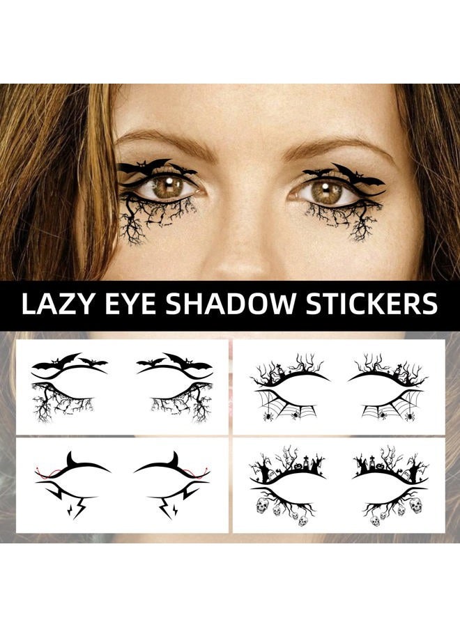 IHEOJAOC 4 PCS Halloween Eye Shadow Stickers Temporary Tattoo, Spider Web Skull Bat Eyeliner Decals Ghost Face Makeup Stickers Tools for Women Girls Waterproof Fake Tattoo Eye Art - Image 5