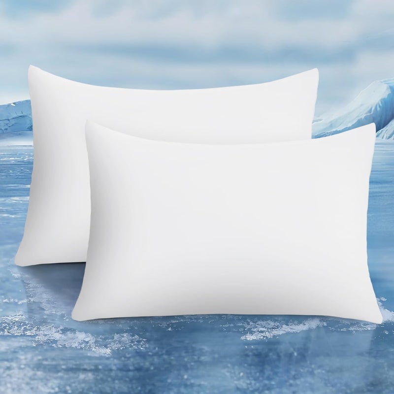 LUXEAR Cooling Pillow Cases, 2 Pack Stretch Arc-Chill Q-max >0.5 Cool Pillowcases Fit Standard & Queen Size Pillows, Protecting Hair & Skin, Gifts for Women & Men, Hot Sleeper, Night Sweats - White - Image 1