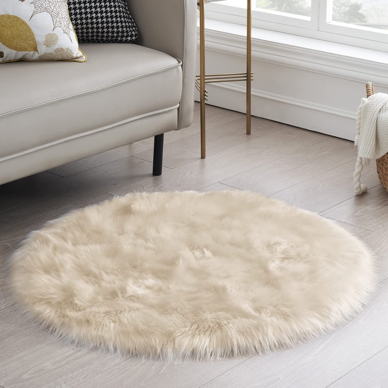 Ciicool Beige Fluffy Brug Round Fur Brug for Circle Faux Fur Brug for Kids Room Cute Teepee Mat Fuzzy Rugister Shaggy Circular Carpets for Teens Girls Rooms Home Decor - Image 1