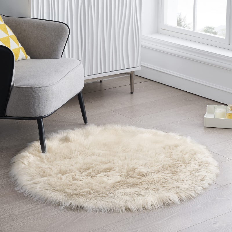 Ciicool Beige Fluffy Brug Round Fur Brug for Circle Faux Fur Brug for Kids Room Cute Teepee Mat Fuzzy Rugister Shaggy Circular Carpets for Teens Girls Rooms Home Decor - Image 2