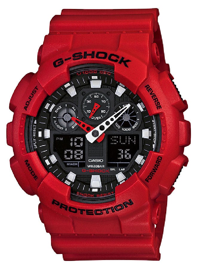 G-SHOCK Men's Analog & Digital Watch Red Resin Black Dial GA100B-4A