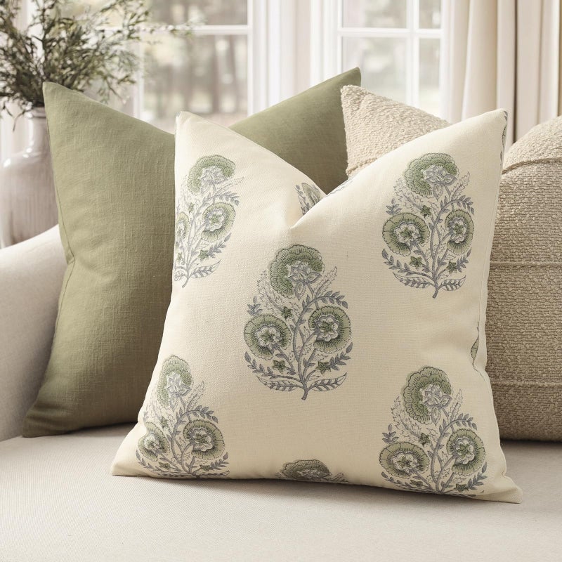 YCOLL Vintage Floral Print Pillow Covers 20x20 Set of 2 Patterned Accent Decorative Cushion Covers Modern Farmhouse Throw Pillow Covers for Sofa Couch Chair Bed Living Room Home Decor, Sage Green - Image 3