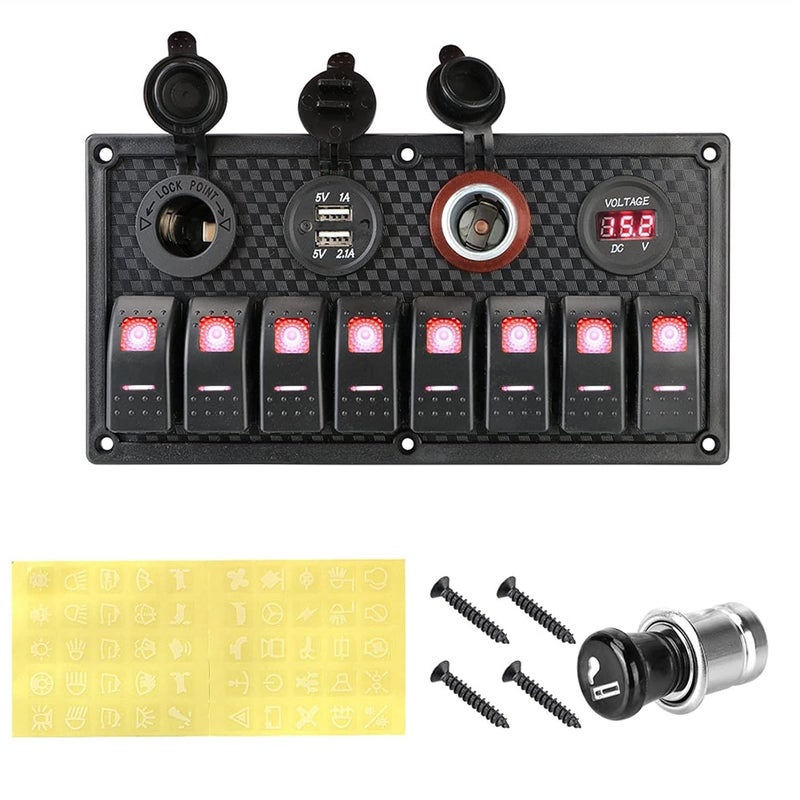 Wivplex 12V 24V Dual USB Lighter Socket 8 Gang Switch Panel - Image 1