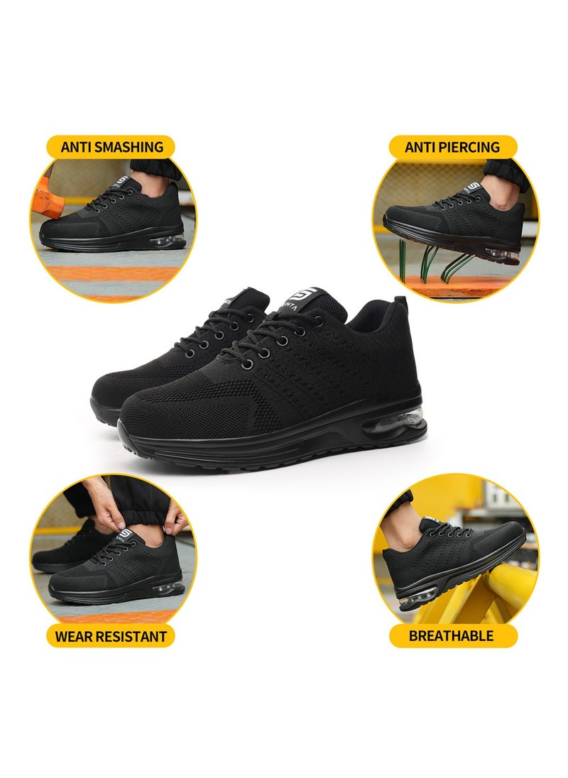 SLIMTA - SLIMTA Safety Shoes Men Women Steel Toe Cap Boots Mesh Breathable Lightweight Comfortable Puncture Proof Industrial Factory Work Protective Black Sneakers - Image 1