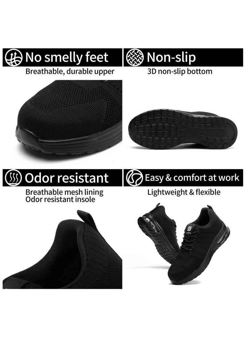SLIMTA - SLIMTA Safety Shoes Men Women Steel Toe Cap Boots Mesh Breathable Lightweight Comfortable Puncture Proof Industrial Factory Work Protective Black Sneakers - Image 1
