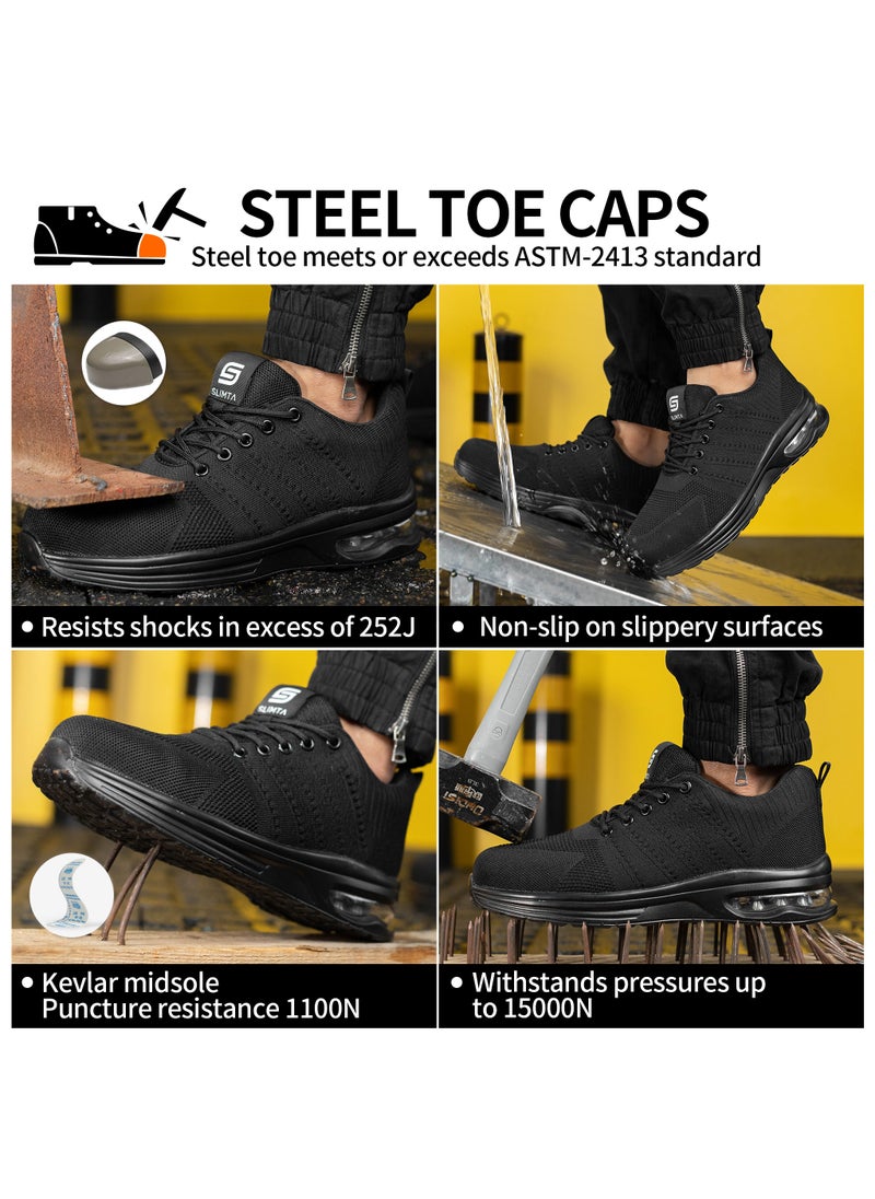 SLIMTA - SLIMTA Safety Shoes Men Women Steel Toe Cap Boots Mesh Breathable Lightweight Comfortable Puncture Proof Industrial Factory Work Protective Black Sneakers - Image 1