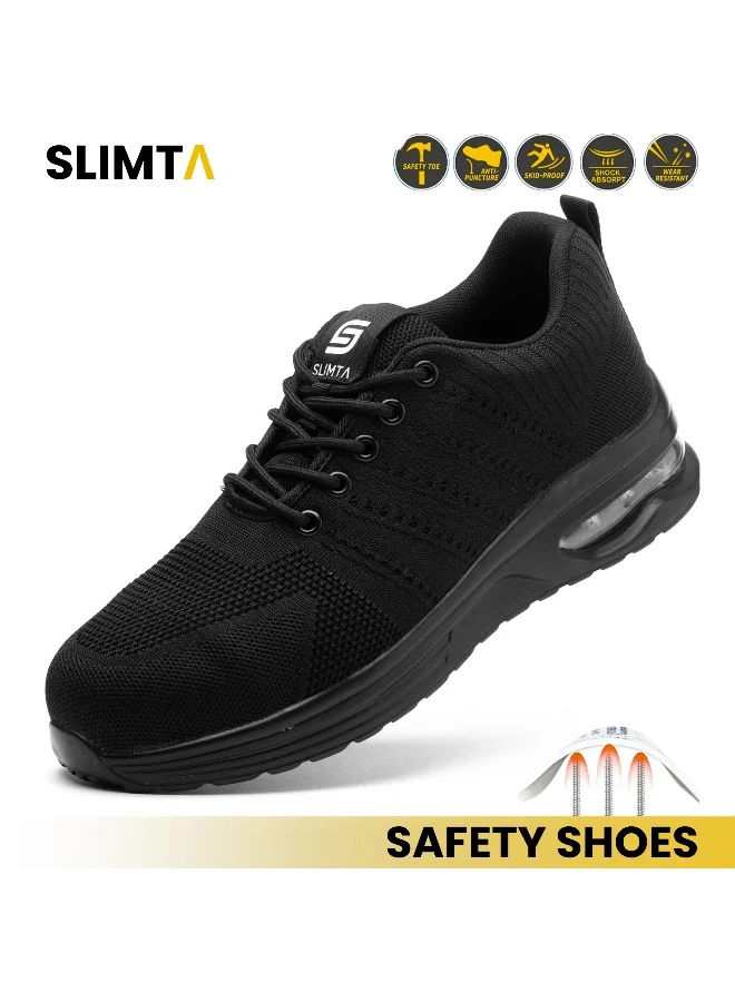 SLIMTA SLIMTA Safety Shoes Men Women Steel Toe Cap Boots Mesh Breathable Lightweight Comfortable Puncture Proof Industrial Factory Work Protective Black Sneakers
