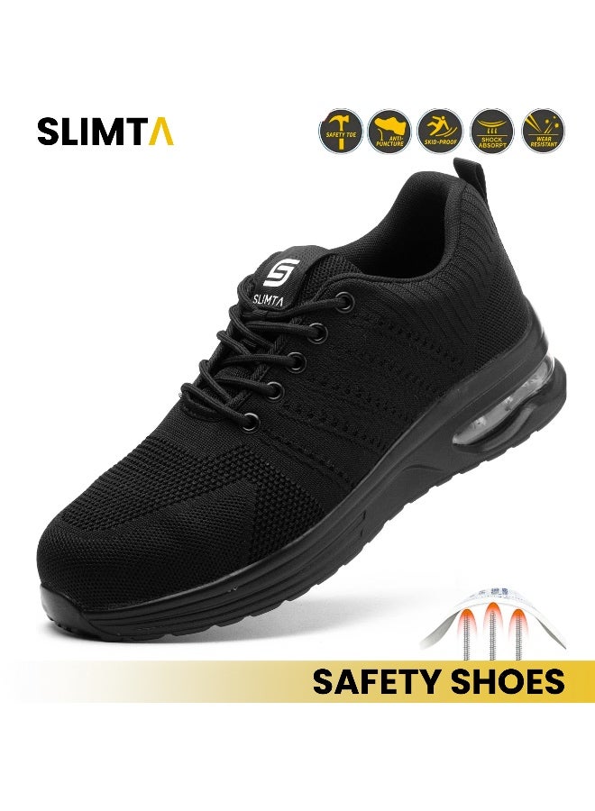 سليمتا أحذية أمان للرجال والنساء بغطاء صلب لأصبع القدم أحذية شبكية قابلة للتنفس خفيفة الوزن ومريحة ومقاومة للثقب أحذية رياضية سوداء واقية للعمل في المصنع - Image 1
