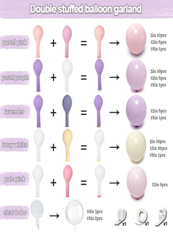 Partycus Pastel Pink Purple Balloon Arch Double Stuffed, Light Pink Lavender Lilac Ivory Balloon Garland Kit with Bobo Latex for Baby Shower Bridal Wedding Princess Birthday Valentines Party Decoration - Image 4