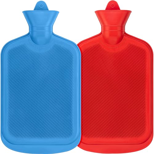 SteadMax [2 Pack] Hot Water Bottles, 2L (68oz) Natural Rubber -BPA Free- Durable Large Hot Water Bag for Hot Compress and Heat Therapy, Pain Relief Heating Pad, (Random Colors) - Image 1