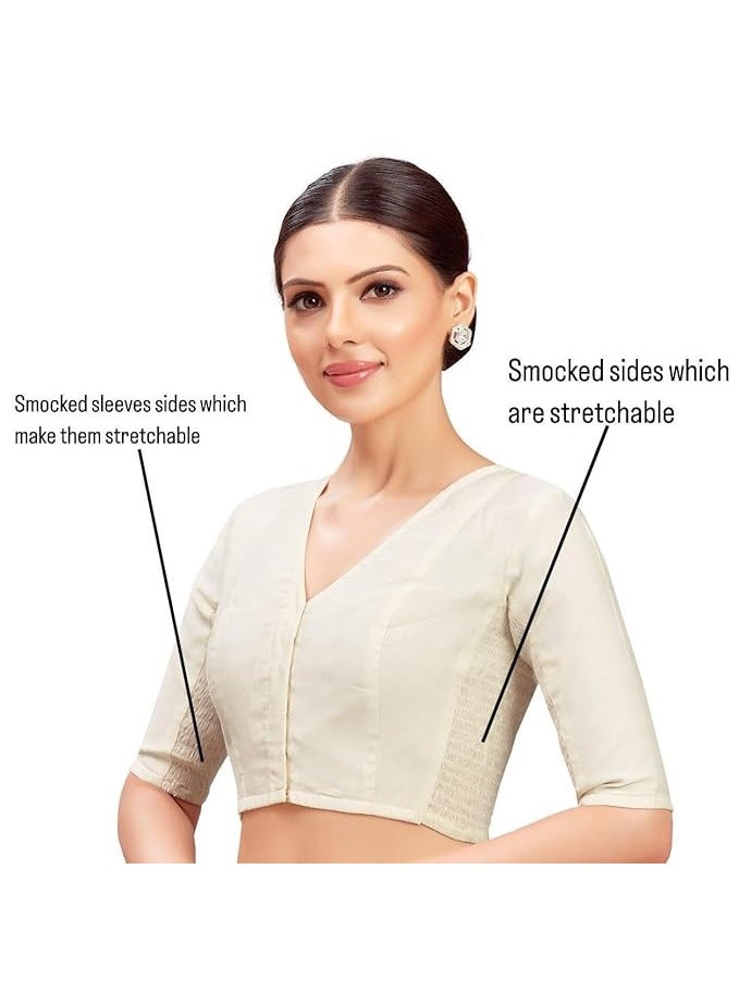 Studio Shringaar Women's Cotton Silk Stretchable (Smocked) Readymade Saree Blouse - Image 4