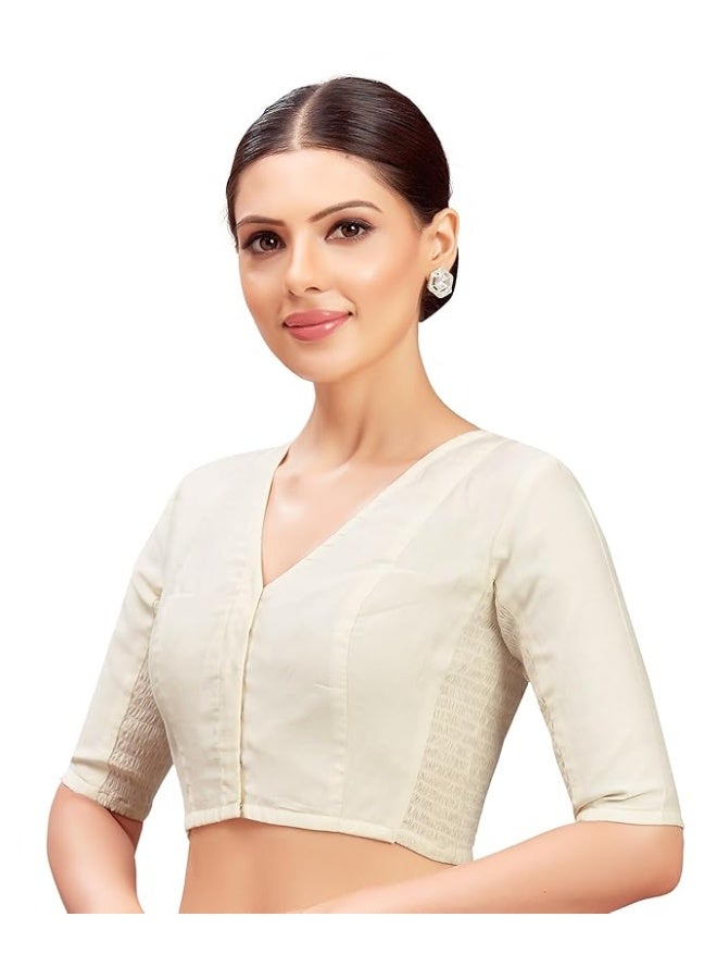 Studio Shringaar Women's Cotton Silk Stretchable (Smocked) Readymade Saree Blouse - Image 1