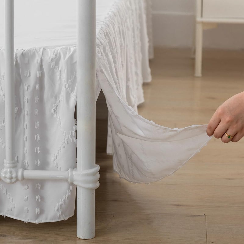 TSUTOMI Bed Skirt Queen Size Ruffled White Bed Skirt with Split Corners Queen Bed Skirt 16 Inch Drop  Boho Tufted Shabby Chic Queen Size Bed Skirt  Bed Skirt Queen Size - Image 3
