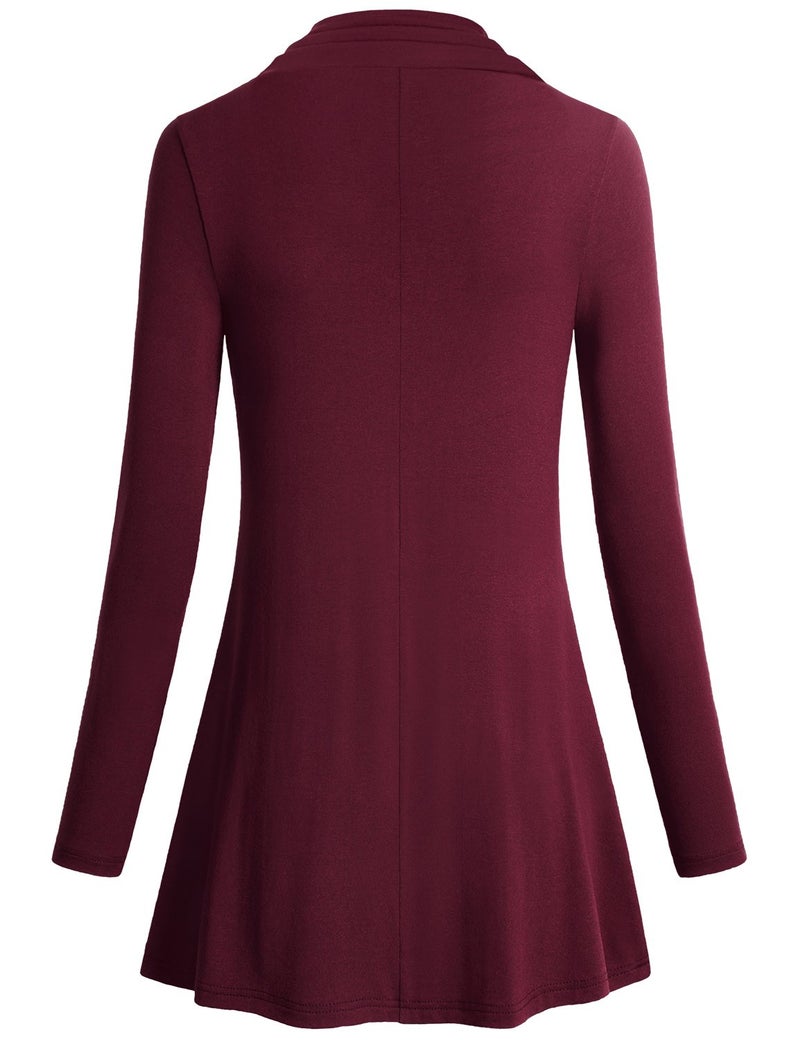 Miusey Womens Tunic Shirts,Long Sleeve Cowl Neck Flared Vintage A Line Loose Fit Shirt Casual Top Wine Red XX-Large - Image 2
