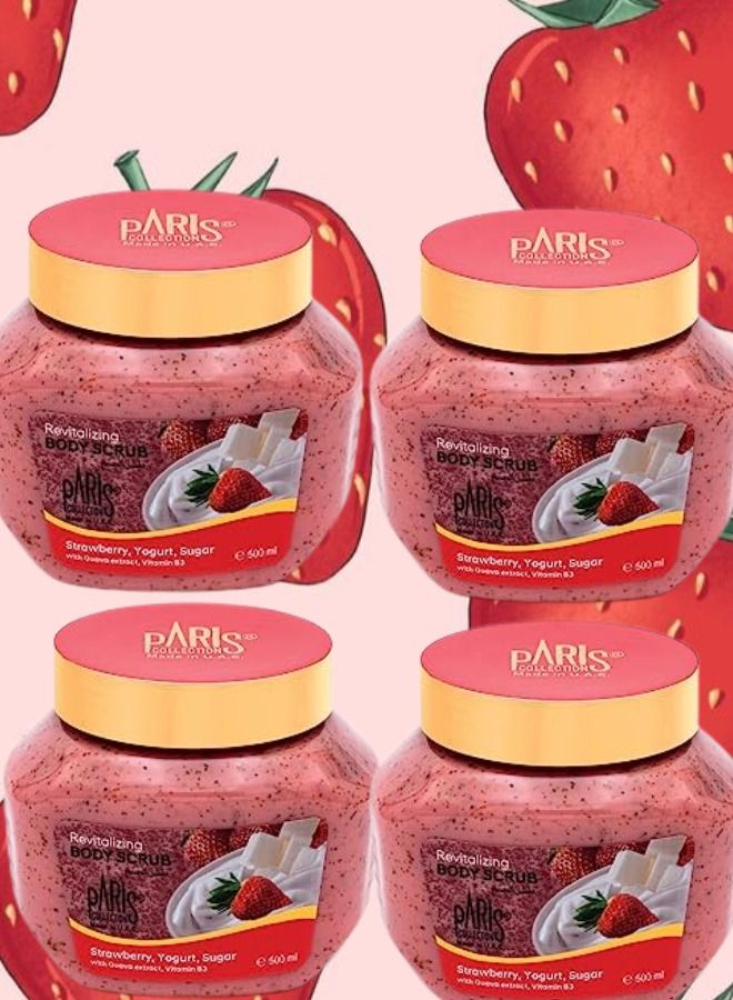 Paris Collection 4 Pieces Strawberry Body Scrub for Soft-Smooth Skin | Revitalizing Bathing Scrub with Yogurt, Sugar & Guava extract | For Women & Men | Removes Dirt & Dead Skin from Neck, Knees, Arms - 500gm - Image 1