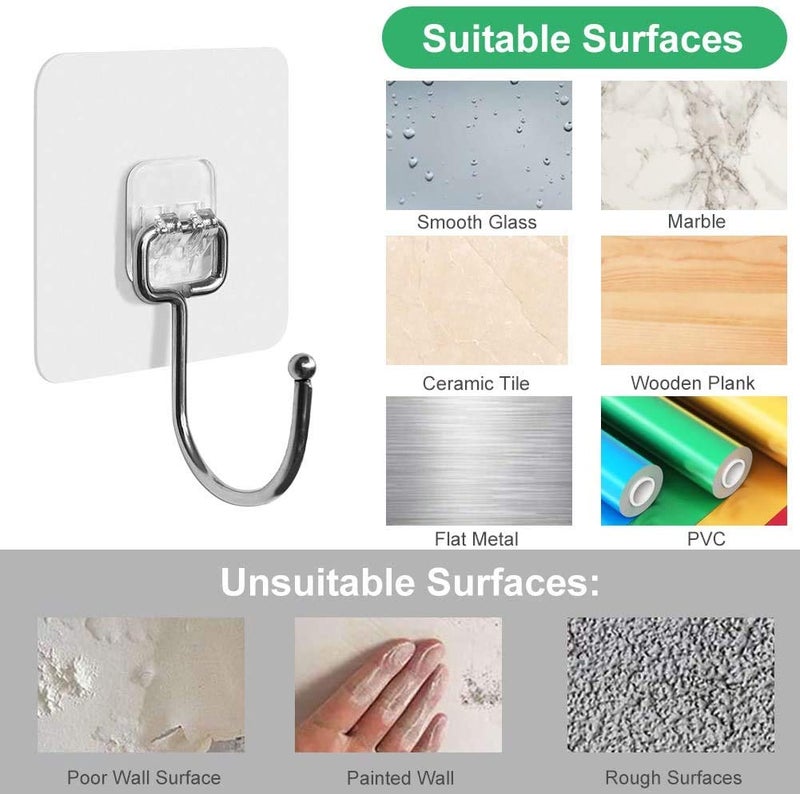 VIHAX Self Adhesive Hooks Waterproof and Rustproof Wall Hooks for Hanging Heavy Duty, Stainless Steel Towel and Coats Hooks to use Inside Kitchen, Bathroom, Home and Office (Coats Hooks, 12pcs) - Image 4