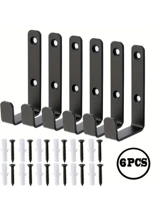 6 PCS Double Hole Heavy Duty Black Metal Wall Hooks Rustproof Durable - Image 1