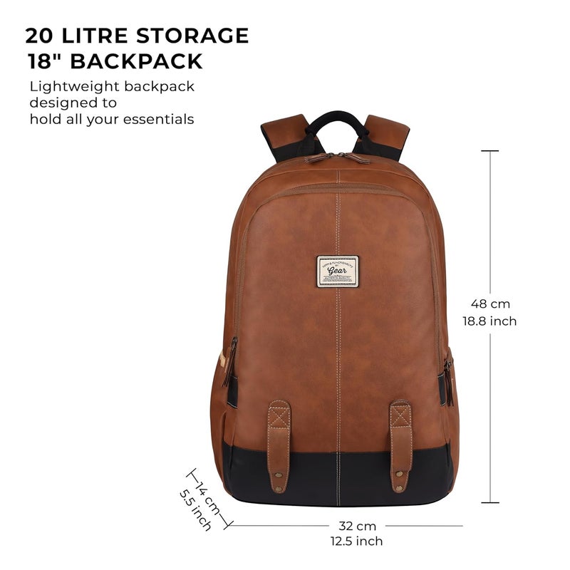 Gear Classic 20L Small Faux Leather Water Resistant Anti Theft 3 Compartment Laptop Backpack/Office Backpack for Men/Women (Tan-Black) - Image 2