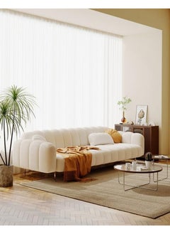 Comfynest Living Room Sofa A modern sofa with Italian design Velvet Upholstery Double soft sofa legs (White)  - Image 1