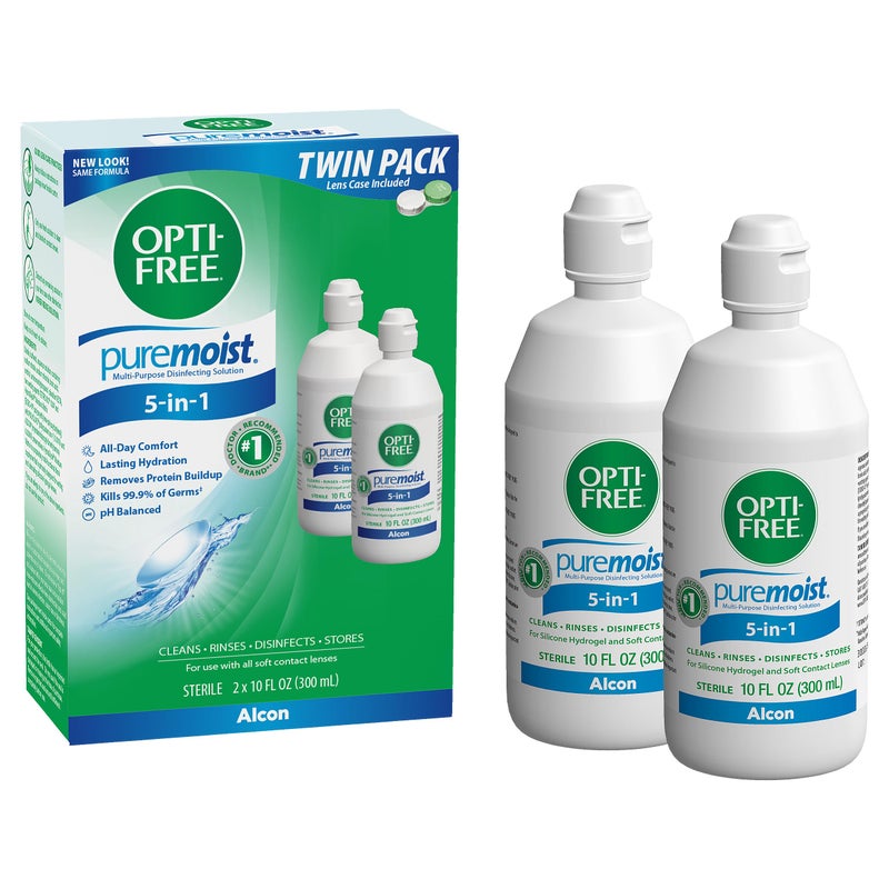 Opti-Free Puremoist Multi-Purpose Contact Lens Solution with Lens Case, 20 Fl Oz (pack of 2- 10oz bottles) - Image 1
