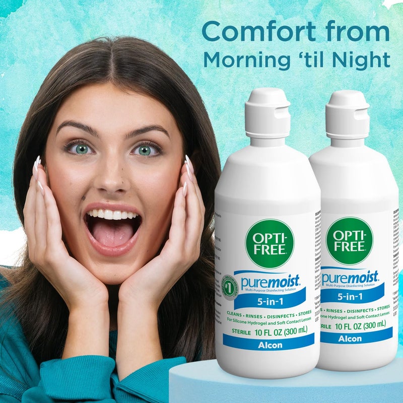 Opti-Free Puremoist Multi-Purpose Contact Lens Solution with Lens Case, 20 Fl Oz (pack of 2- 10oz bottles) - Image 5