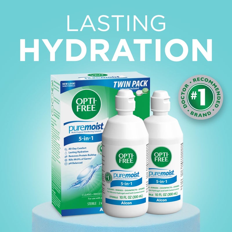Opti-Free Puremoist Multi-Purpose Contact Lens Solution with Lens Case, 20 Fl Oz (pack of 2- 10oz bottles) - Image 4