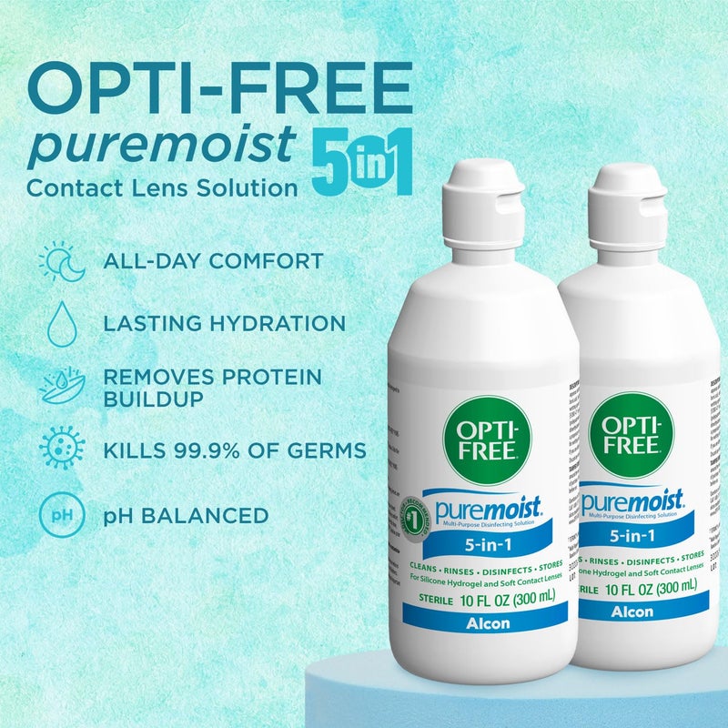 Opti-Free Puremoist Multi-Purpose Contact Lens Solution with Lens Case, 20 Fl Oz (pack of 2- 10oz bottles) - Image 3