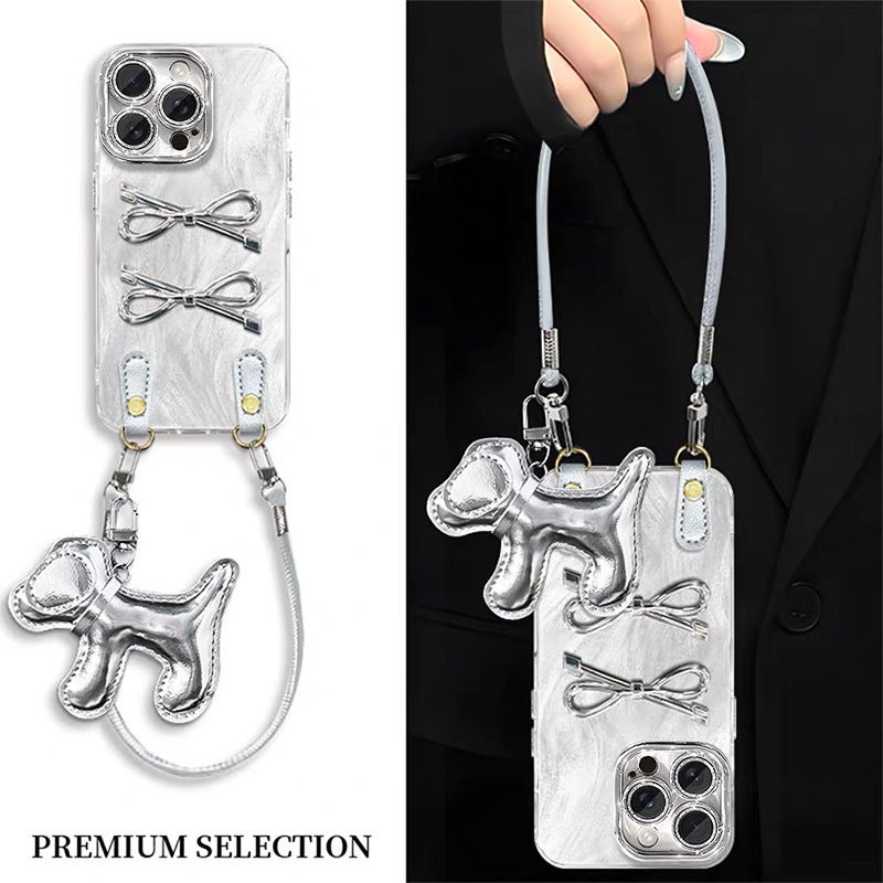 All-Inclusive Anti-Fall Bow Phone Case Suitable for Iphone17Promax Puppy Pendant Apple 16 Lanyard Crossbody - Image 5