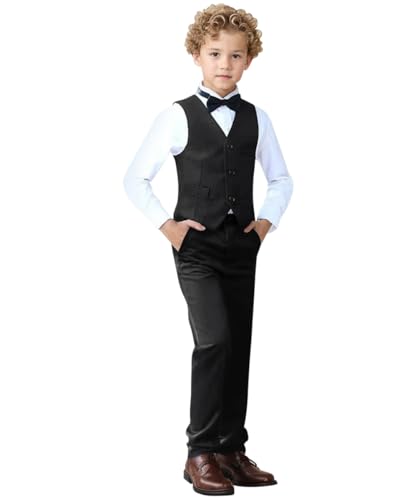 Addneo Suits for Boys Easter Outfits Kids Suit Black Dress Pants Vest White Shirt Boys Suits Size 14 - Image 1