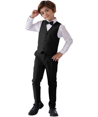 Addneo Suits for Boys Easter Outfits Kids Suit Black Dress Pants Vest White Shirt Boys Suits Size 14 - Image 3