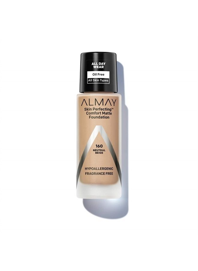 Almay Skin Perfecting Comfort Matte Foundation, Hypoallergenic, Cruelty Free, -Fragrance Free, Dermatologist Tested Liquid Makeup, Neutral Beige, 1 Fluid Ounce - Image 1