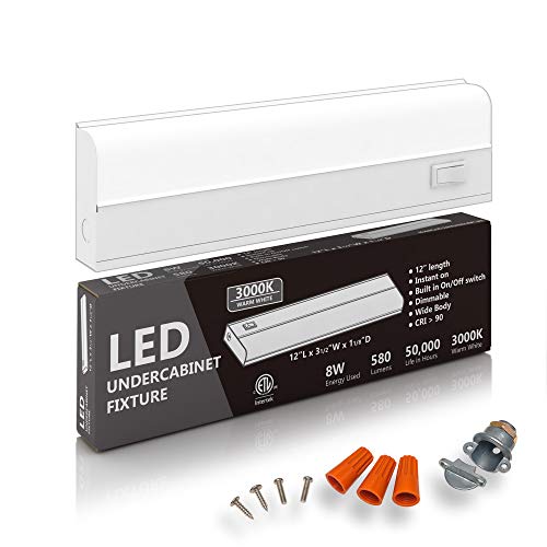 harrrrd Hardwired LED Under Cabinet Lighting - 8 Watt, 12", Dimmable, CRI>90, 3000K (Warm White), Under Cabinet Lights for Kitchen Wide Body, Long Lasting Metal Base with Frost Lens - Under Counter Lights - Image 1